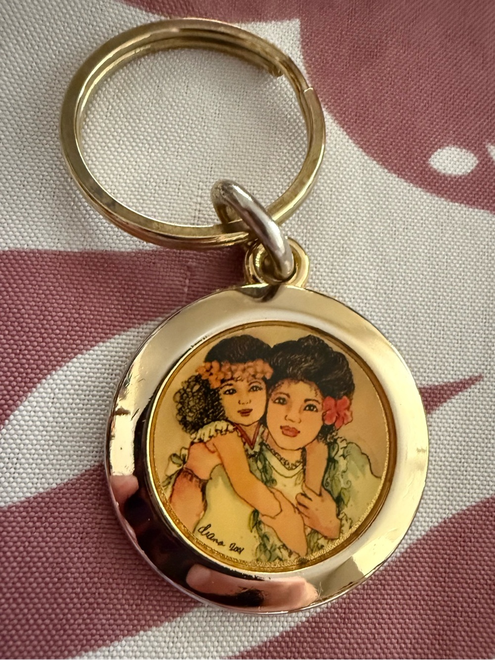 Vintage Diana Hansen Young Keychain Hawaiian Hangtag Bag Charm 90s Y2K